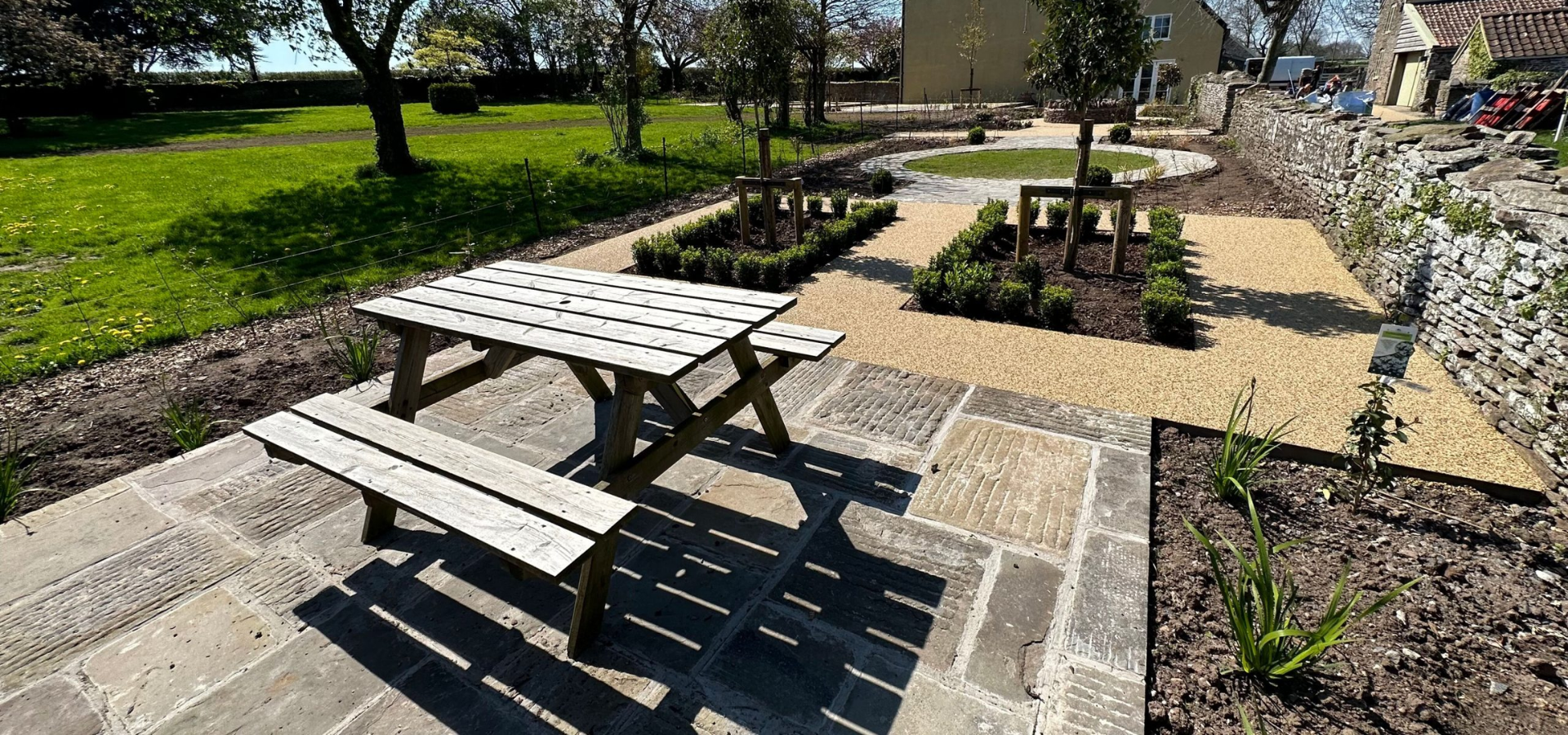 New garden landscaping with shrubs and trees