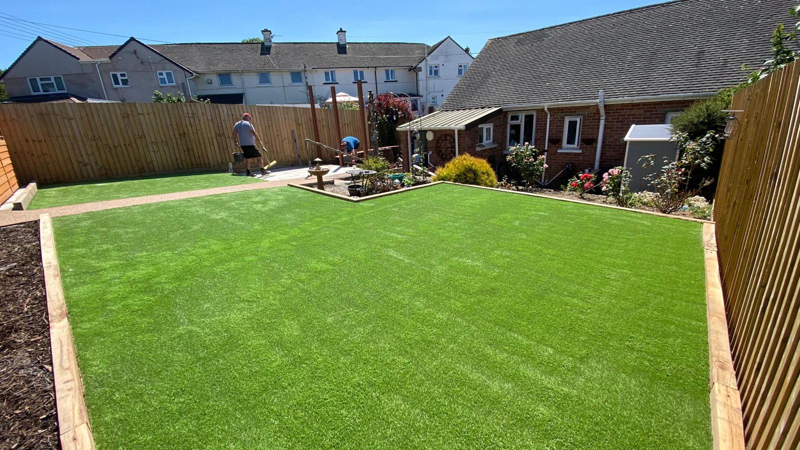 Artificial grass in bungalow back garden