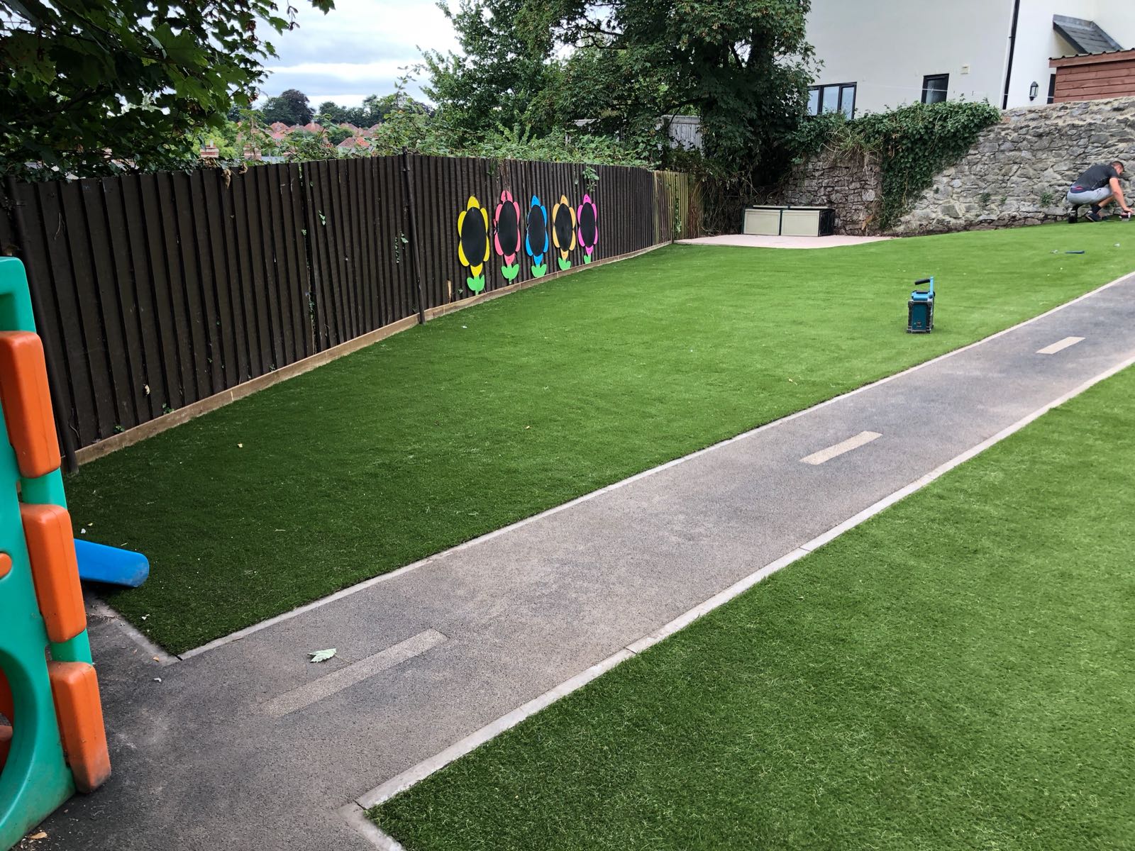 Commercial artificial grass installation at school