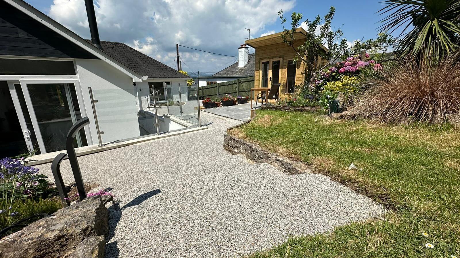 Resin bound patio installation in residential garden