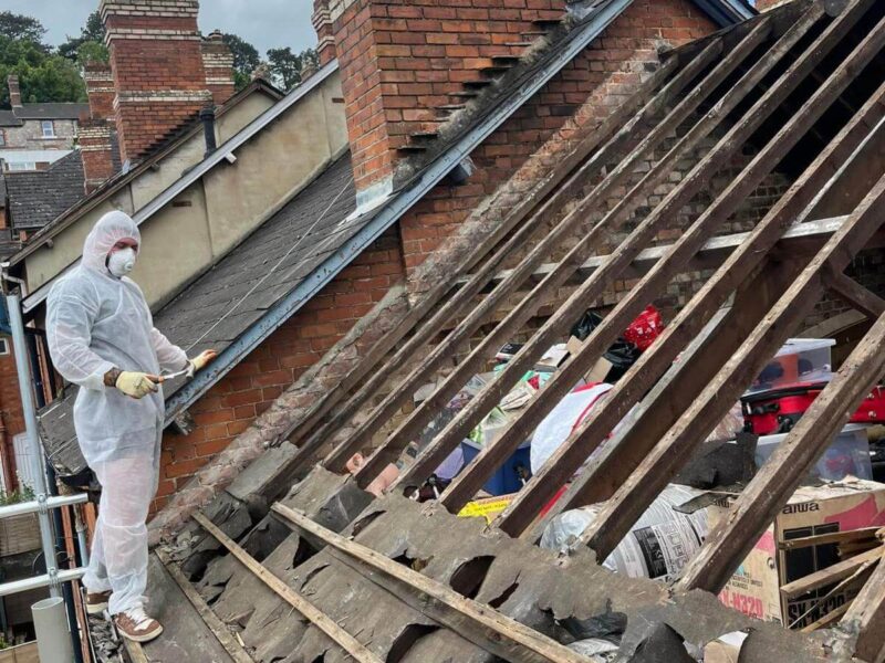 Roof removal before re-roofing project