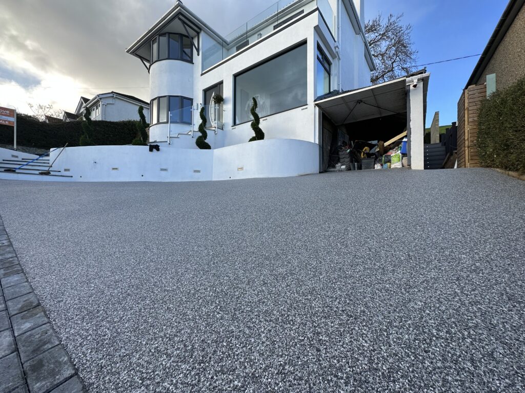 Close-up detail of resin bound driveway aggregate surface