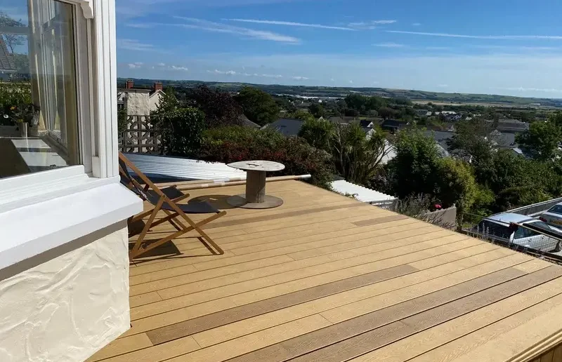 Completed timber decking project in residential garden, Braunton