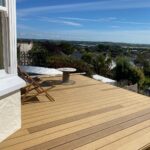Completed timber decking project in residential garden, Braunton