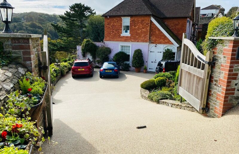 House with new resin bound driveway and parking area, Salcombe estuary
