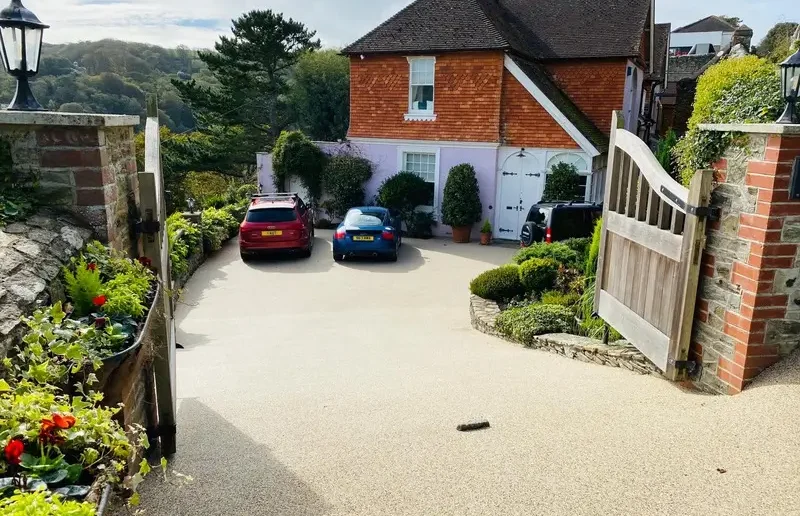 House with new resin bound driveway and parking area, Salcombe estuary