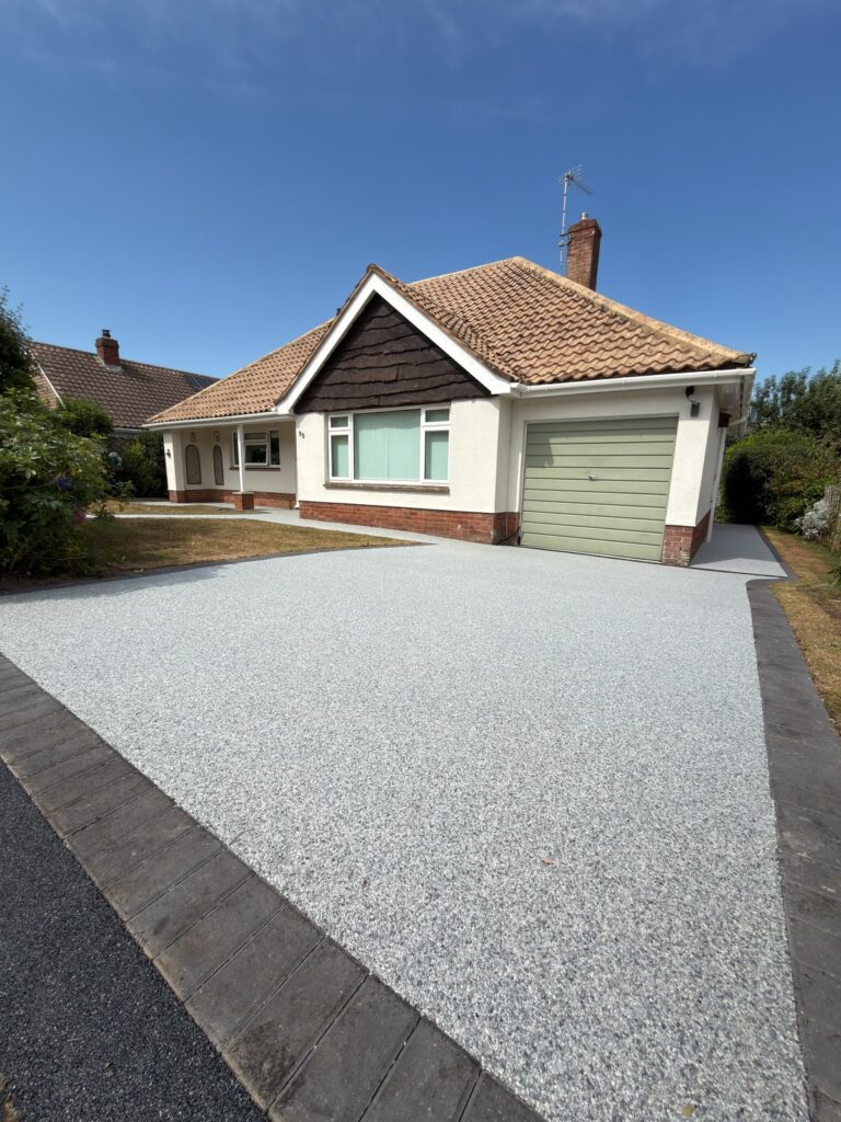 close up of resin driveway grey install